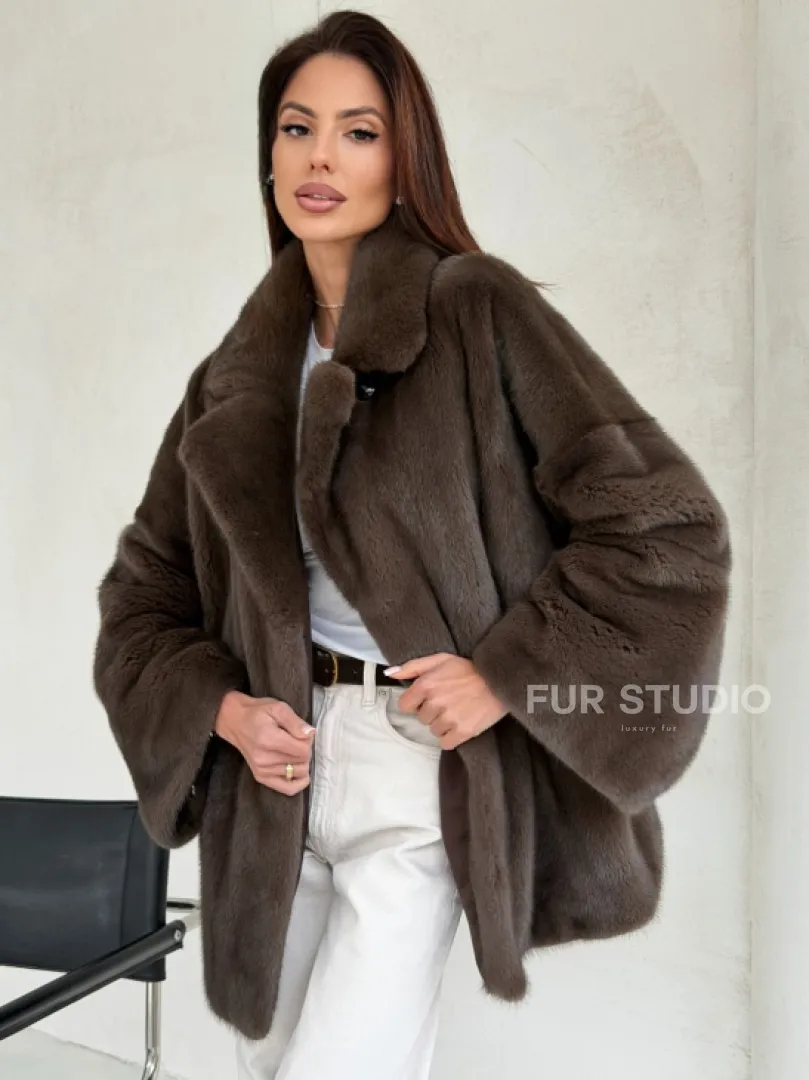 Меховой норковый жакет - английский воротник