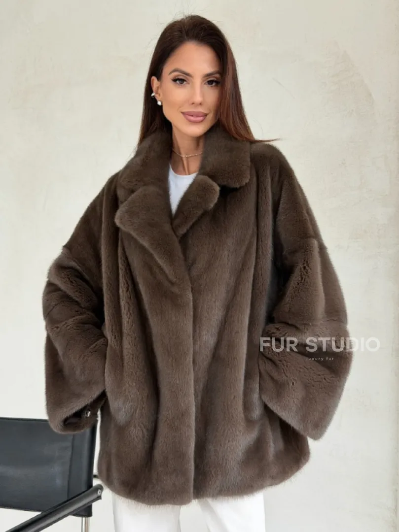 Меховой норковый жакет - английский воротник