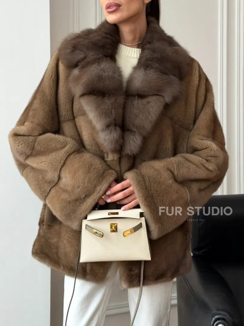 Норковый полушубок - воротник куница