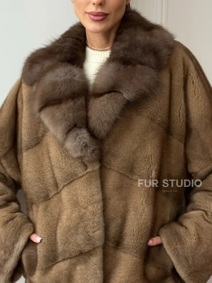 Норковый полушубок - воротник куница