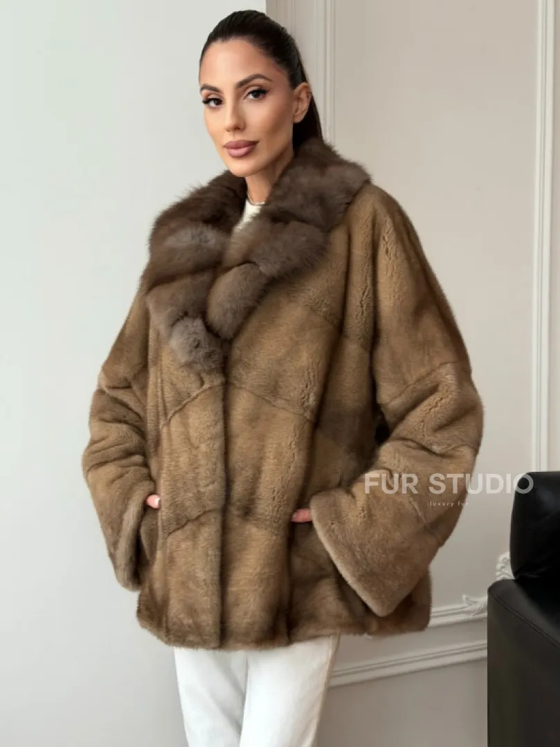 Норковый полушубок - воротник куница