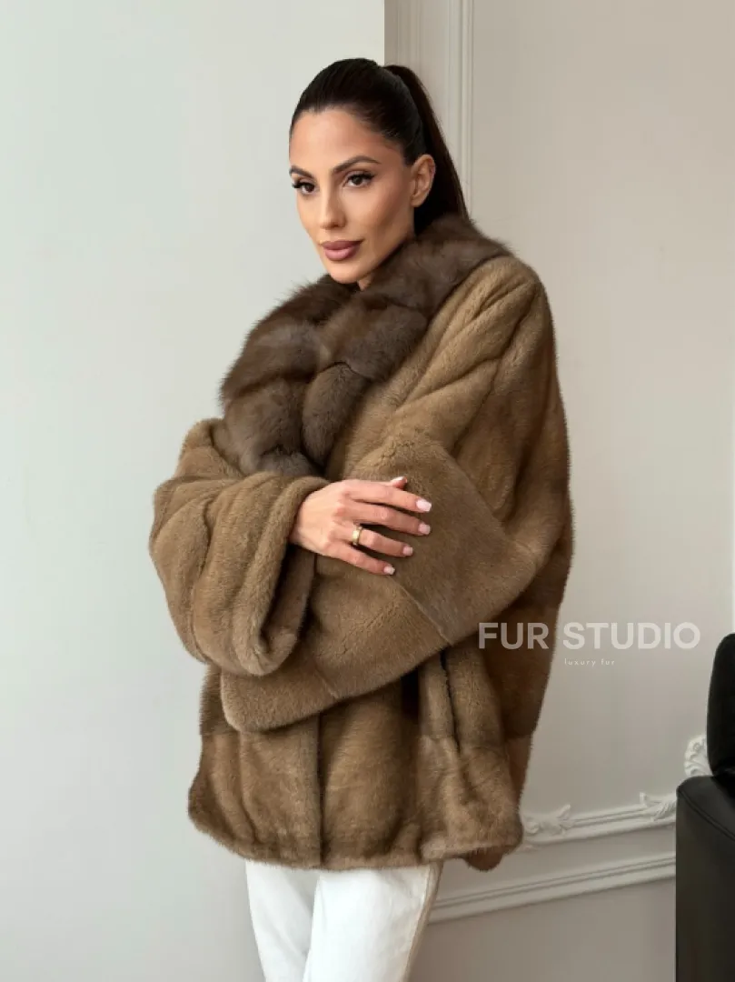 Норковый полушубок - воротник куница