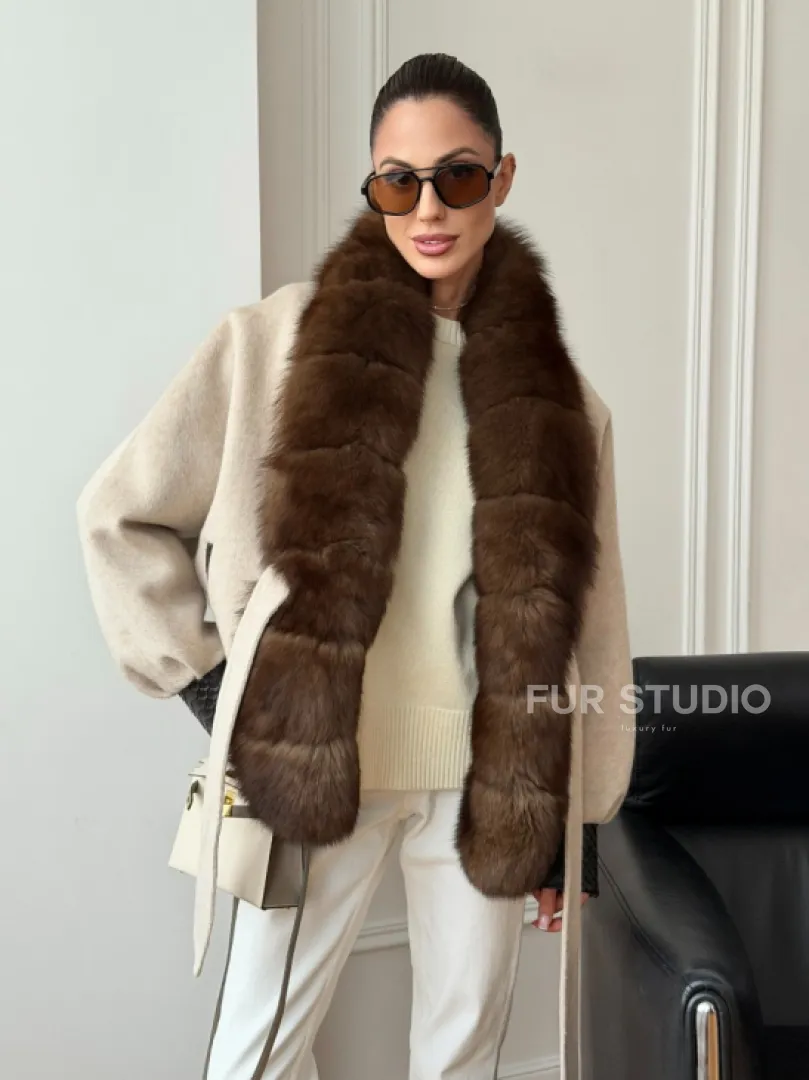 Женское шерстяное полупальто с мехом