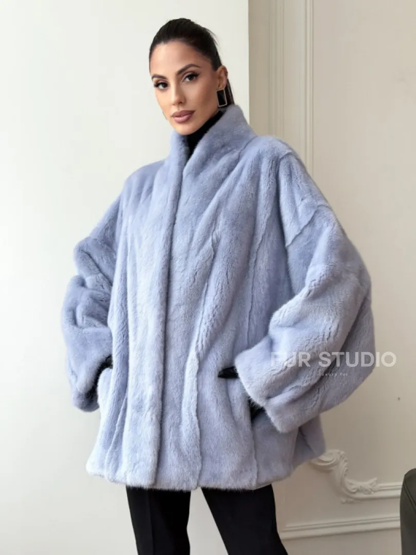 Голубой норковый полушубок - летучая мышь