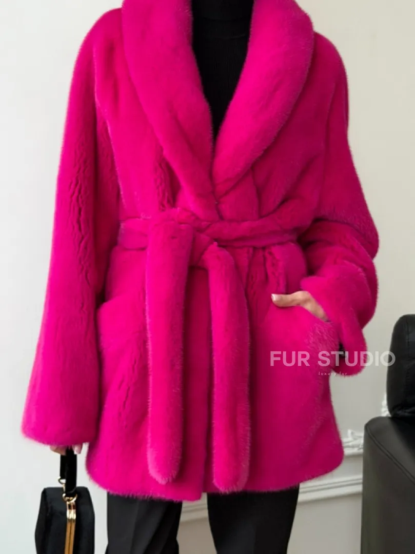 Шуба из плюшевой норки Velvet - фуксия