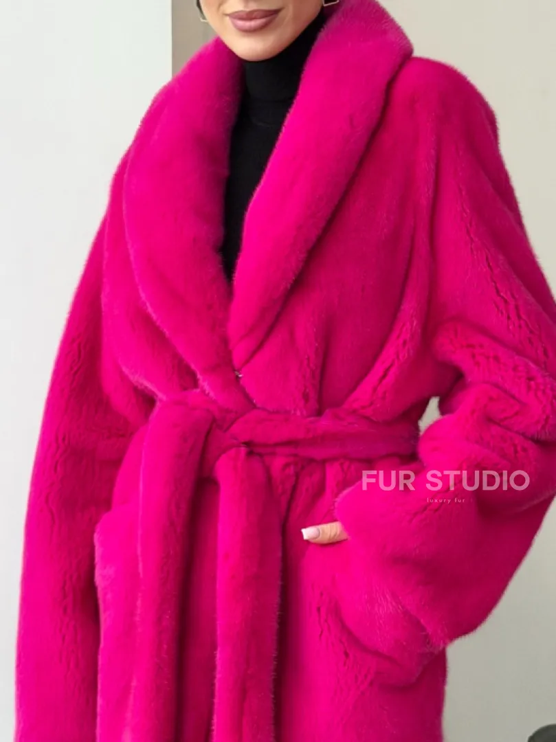 Шуба из плюшевой норки Velvet - фуксия