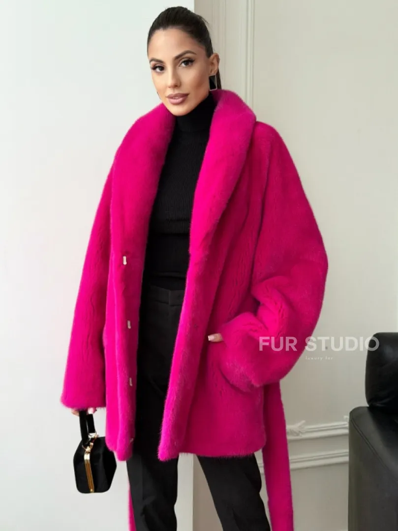Шуба из плюшевой норки Velvet - фуксия
