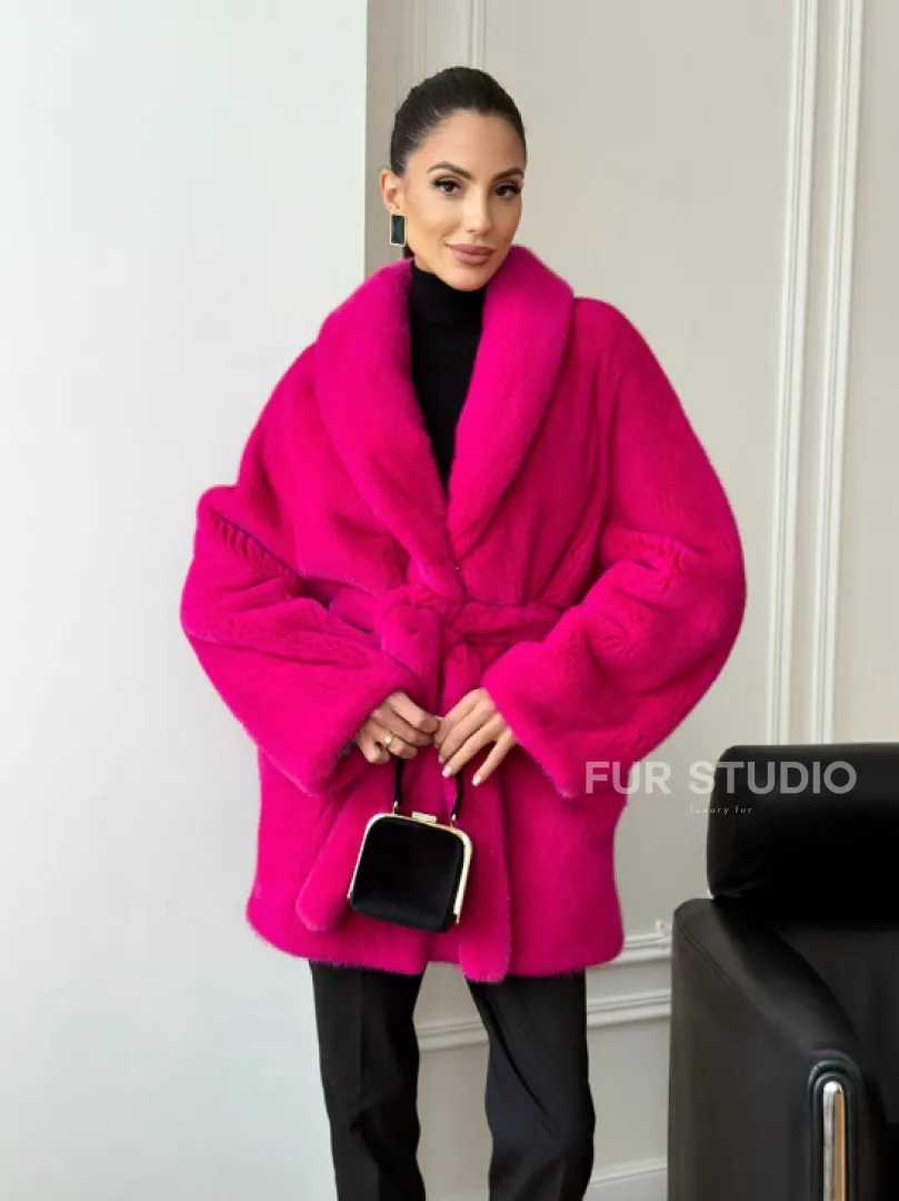 Шуба из плюшевой норки Velvet - фуксия