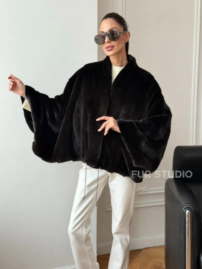 Короткая норковая шуба - пончо