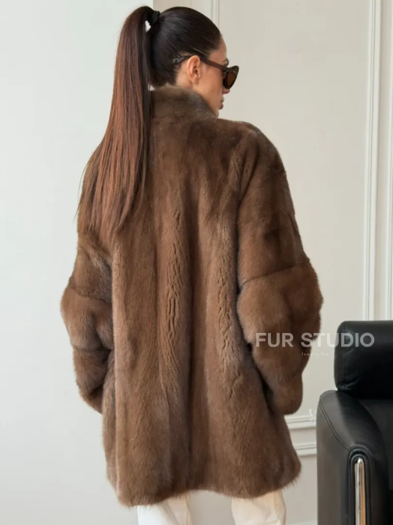 Полушубок из норки - цвет соболь