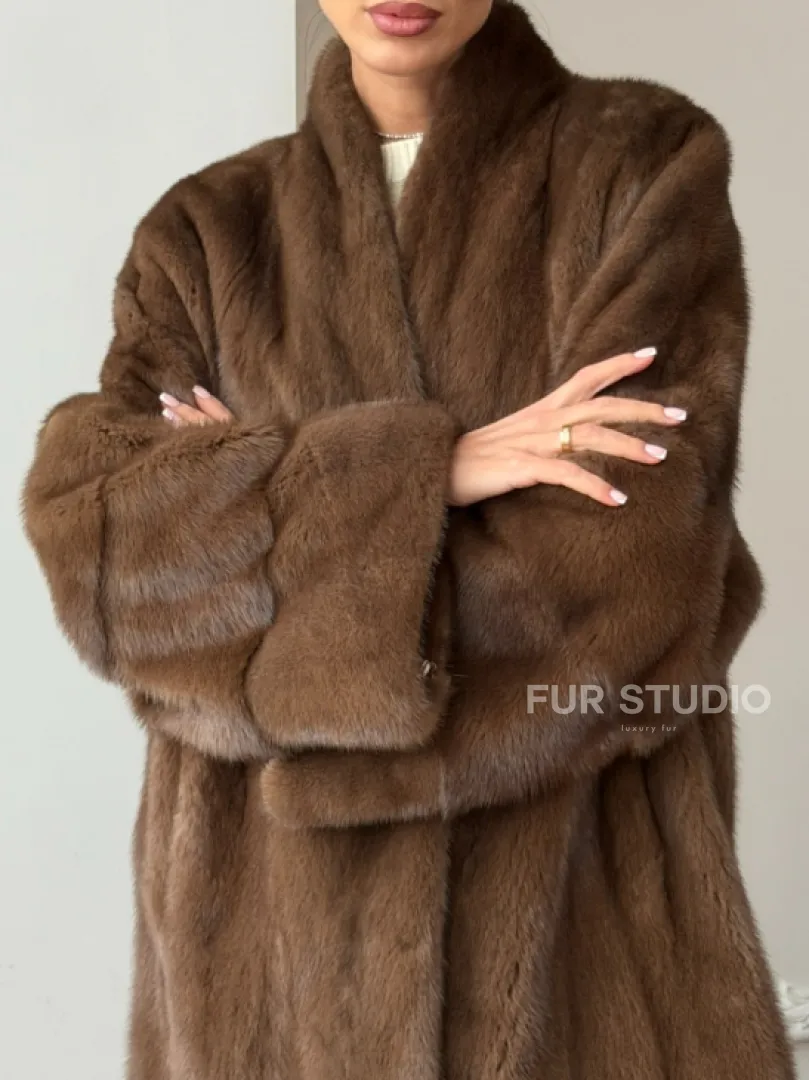 Полушубок из норки - цвет соболь