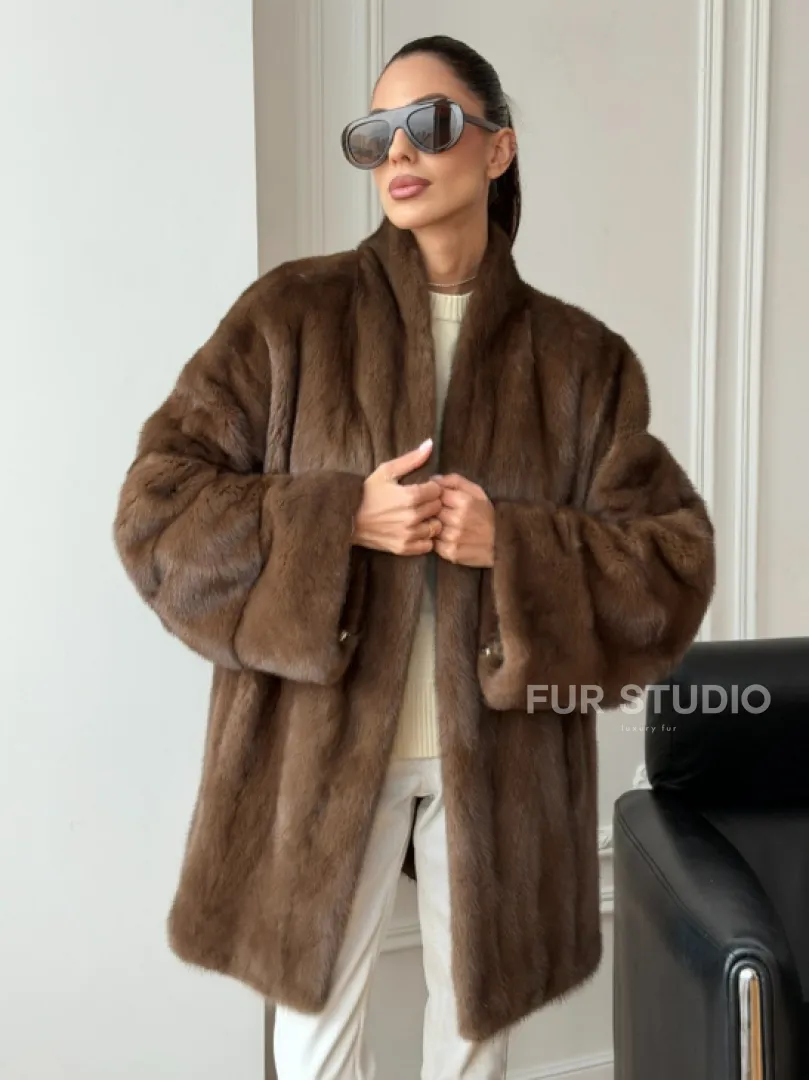 Полушубок из норки - цвет соболь