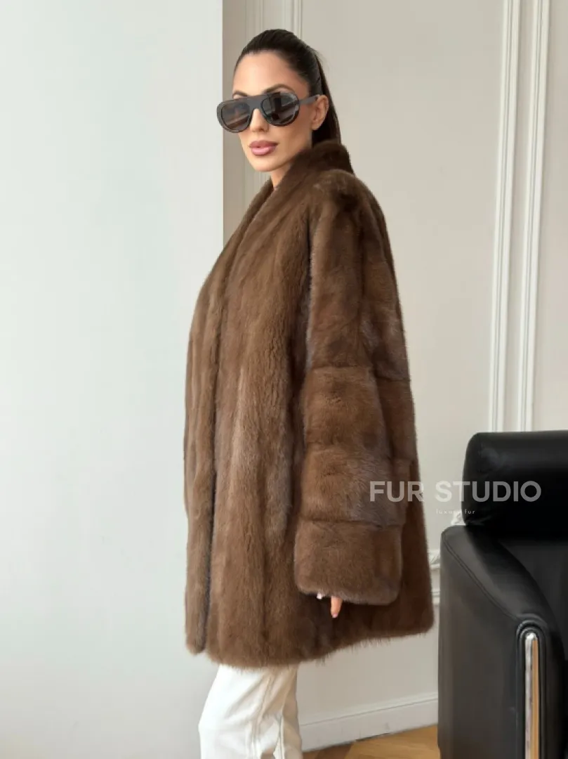 Полушубок из норки - цвет соболь