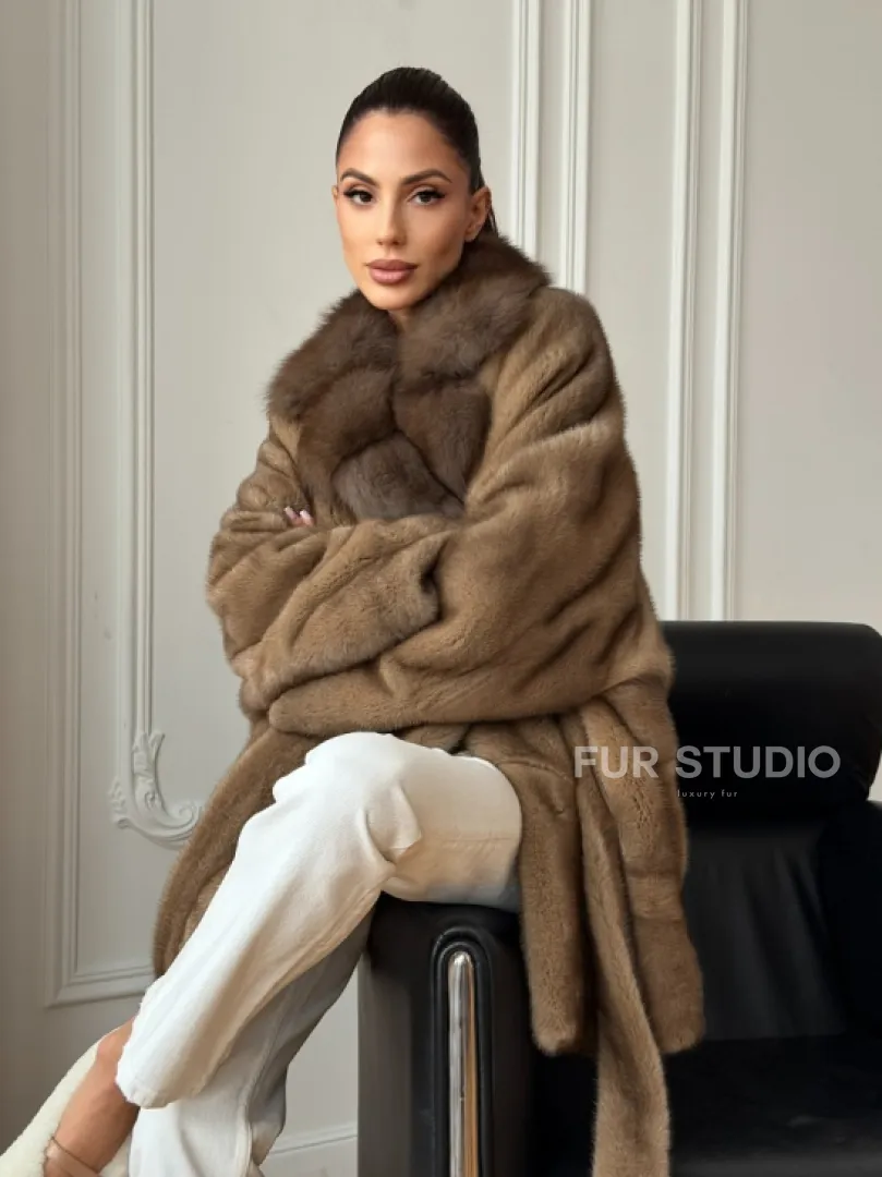 Шуба норка - воротник куница