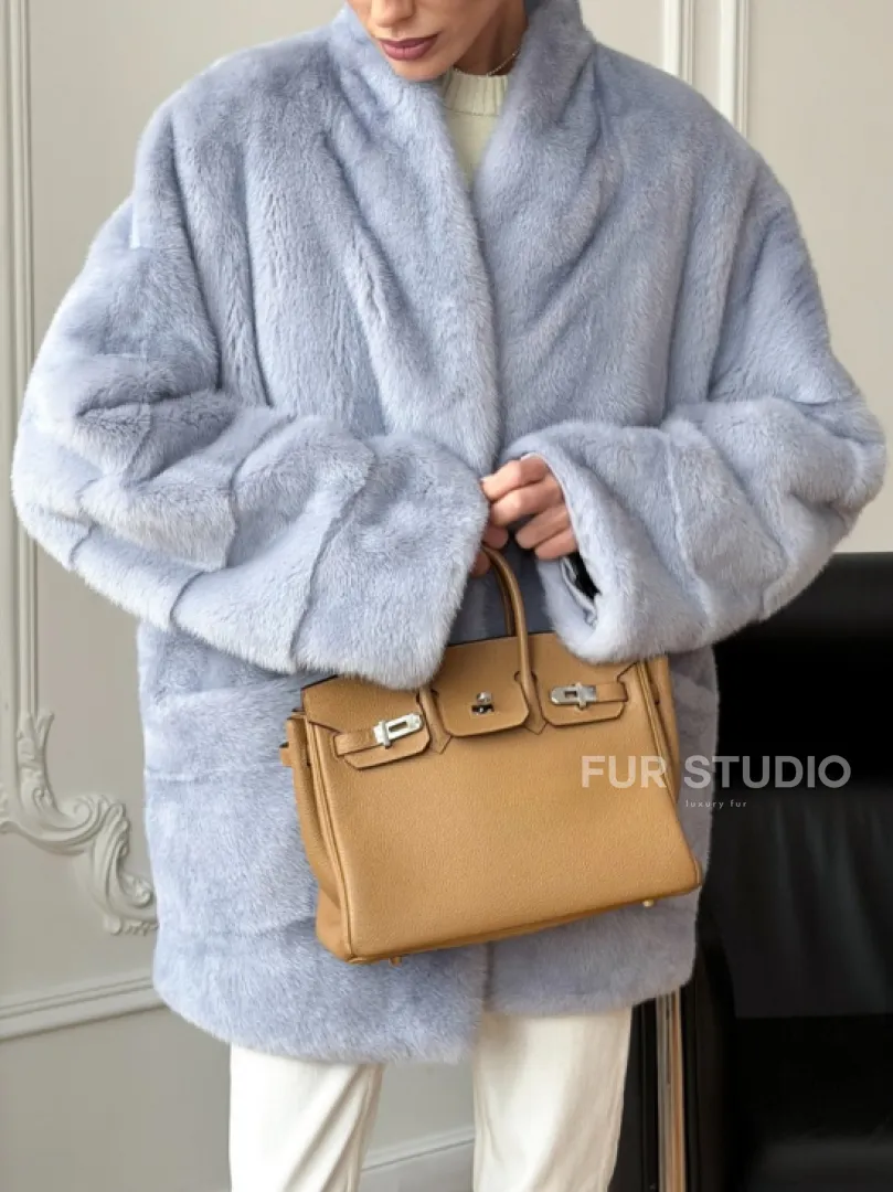 Голубая норковая шуба - жакет