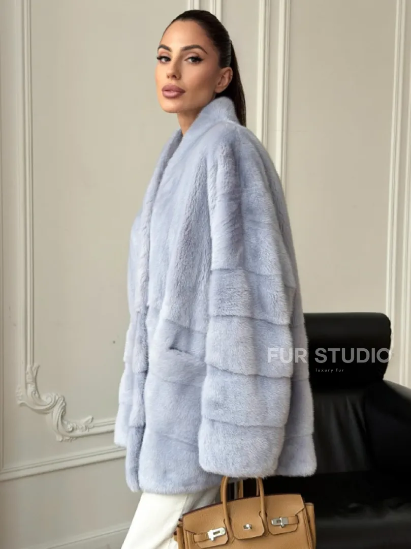 Голубая норковая шуба - жакет