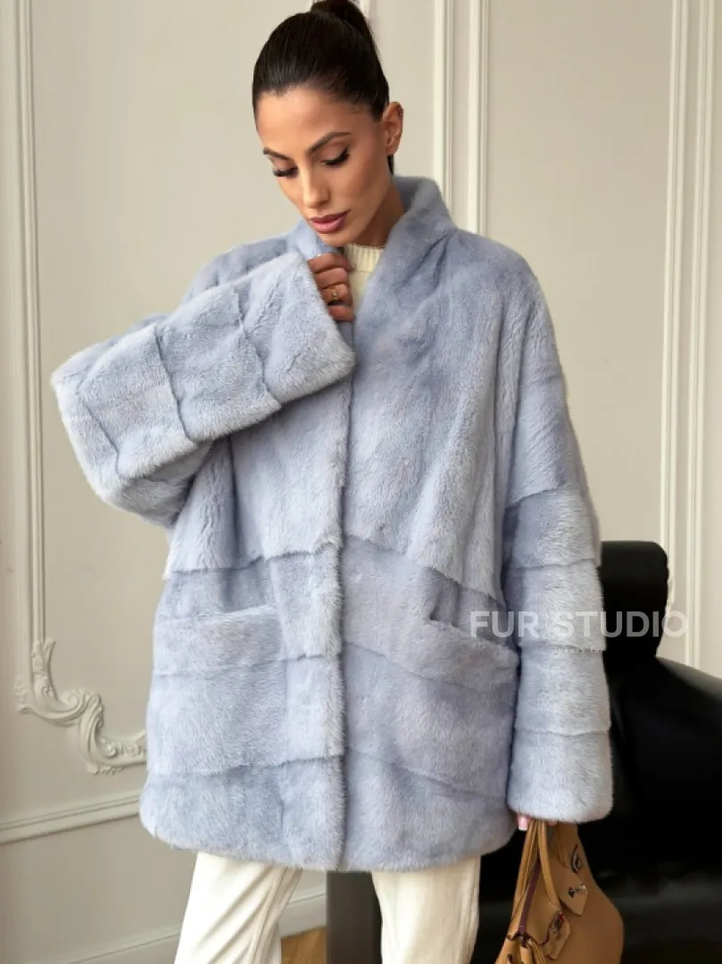 Голубая норковая шуба - жакет
