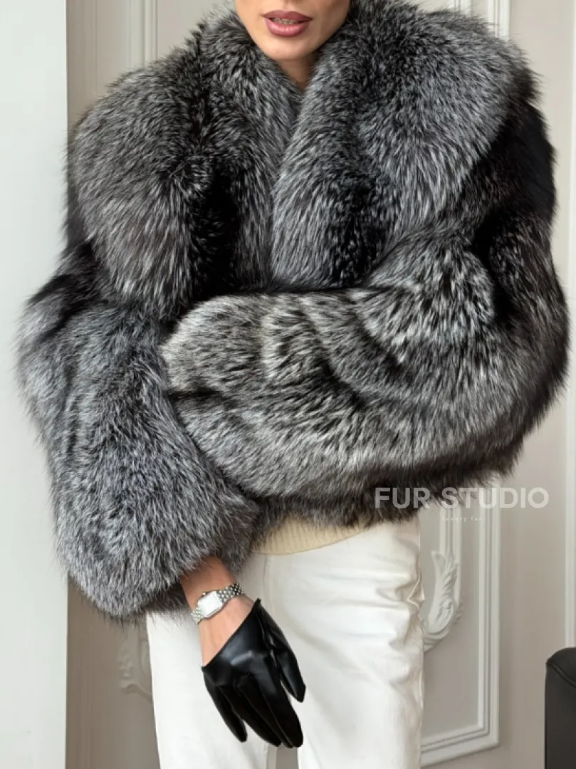 Кроп-шуба из чернобурой лисы