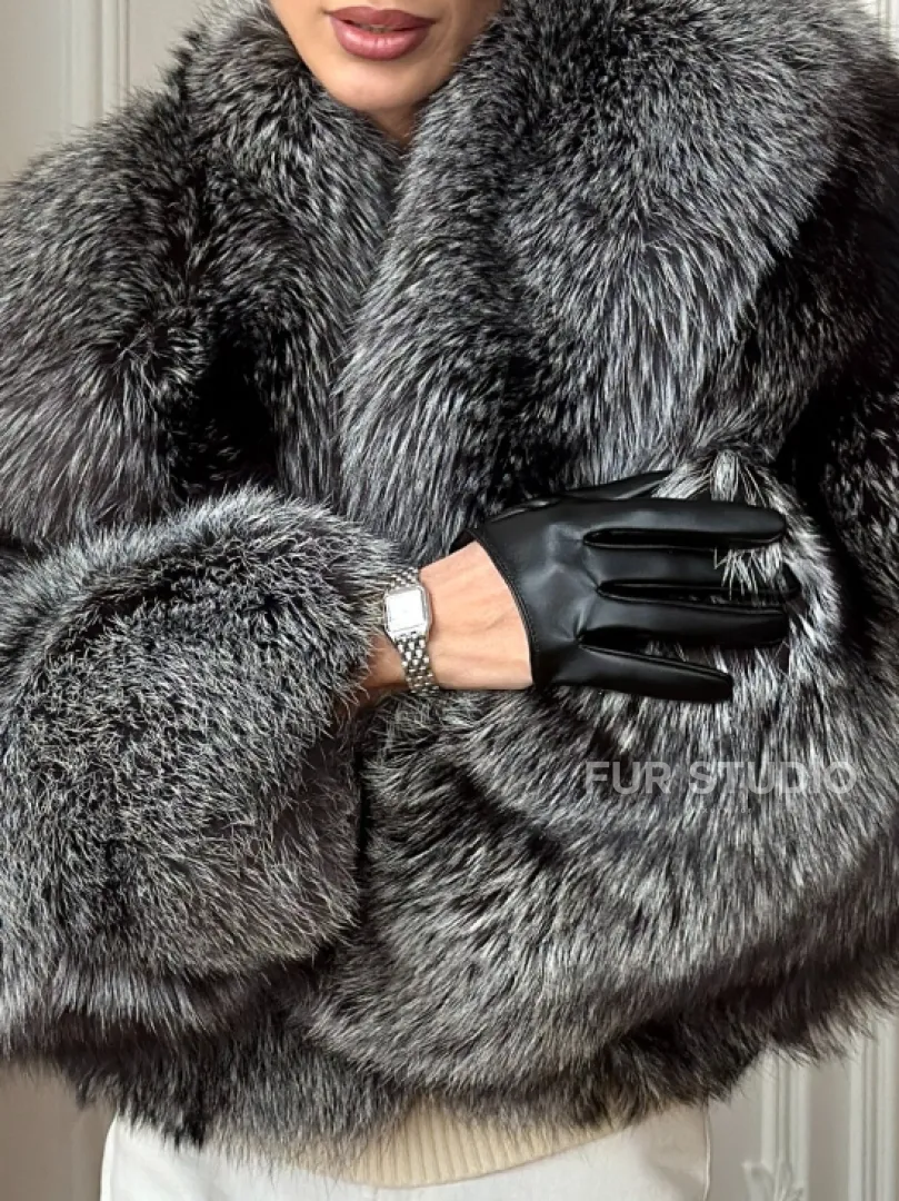 Кроп-шуба из чернобурой лисы