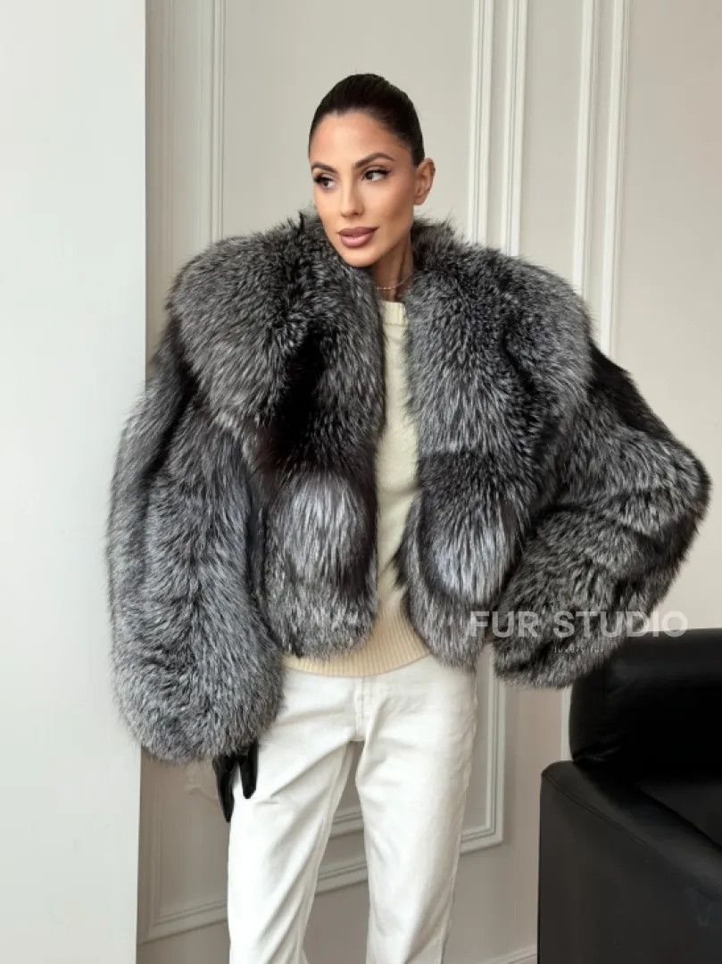 Кроп-шуба из чернобурой лисы