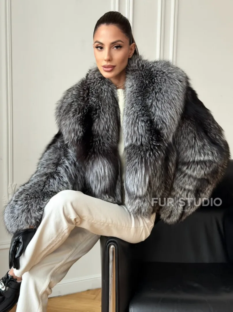 Кроп-шуба из чернобурой лисы