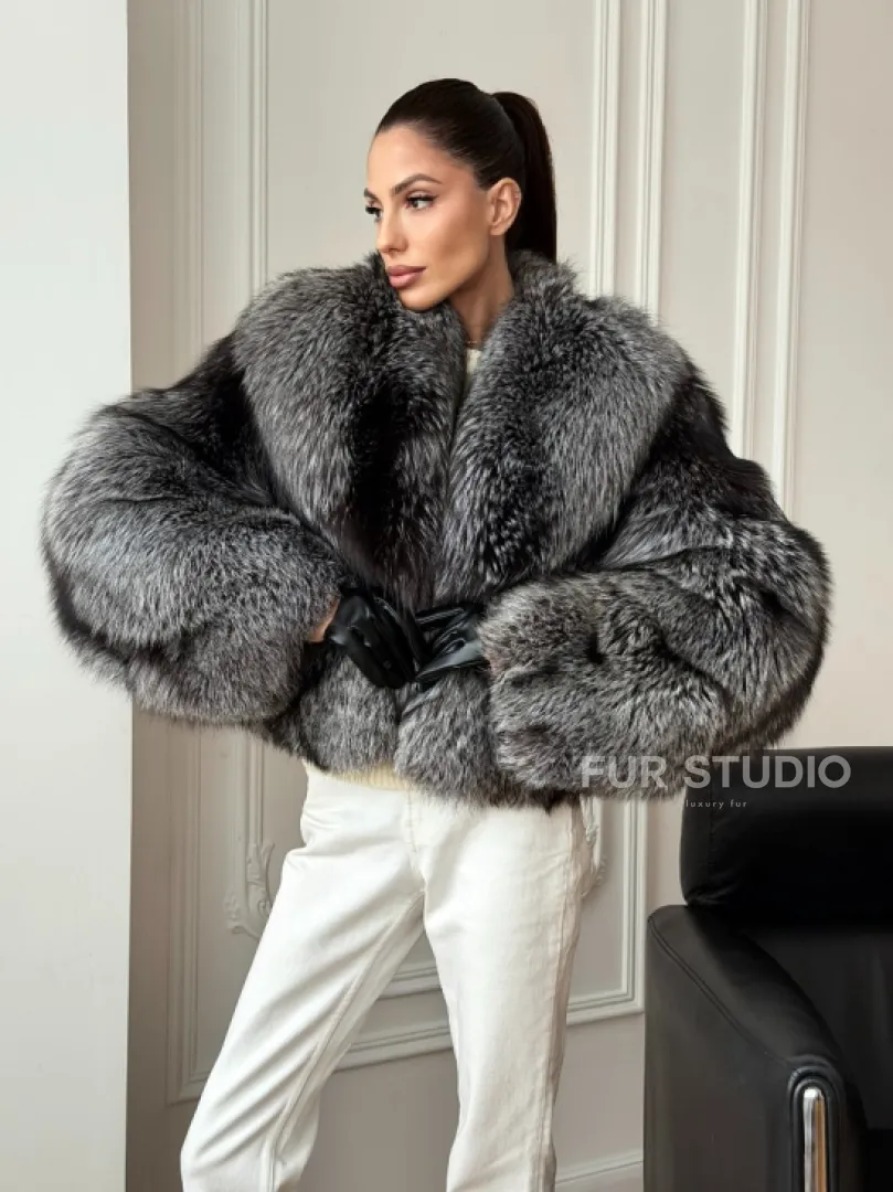 Кроп-шуба из чернобурой лисы