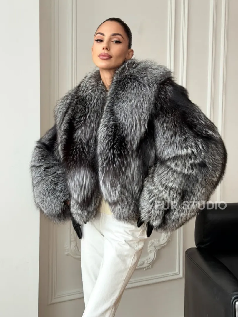 Кроп-шуба из чернобурой лисы
