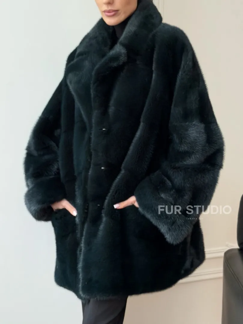 Зеленая норковая шуба - жакет