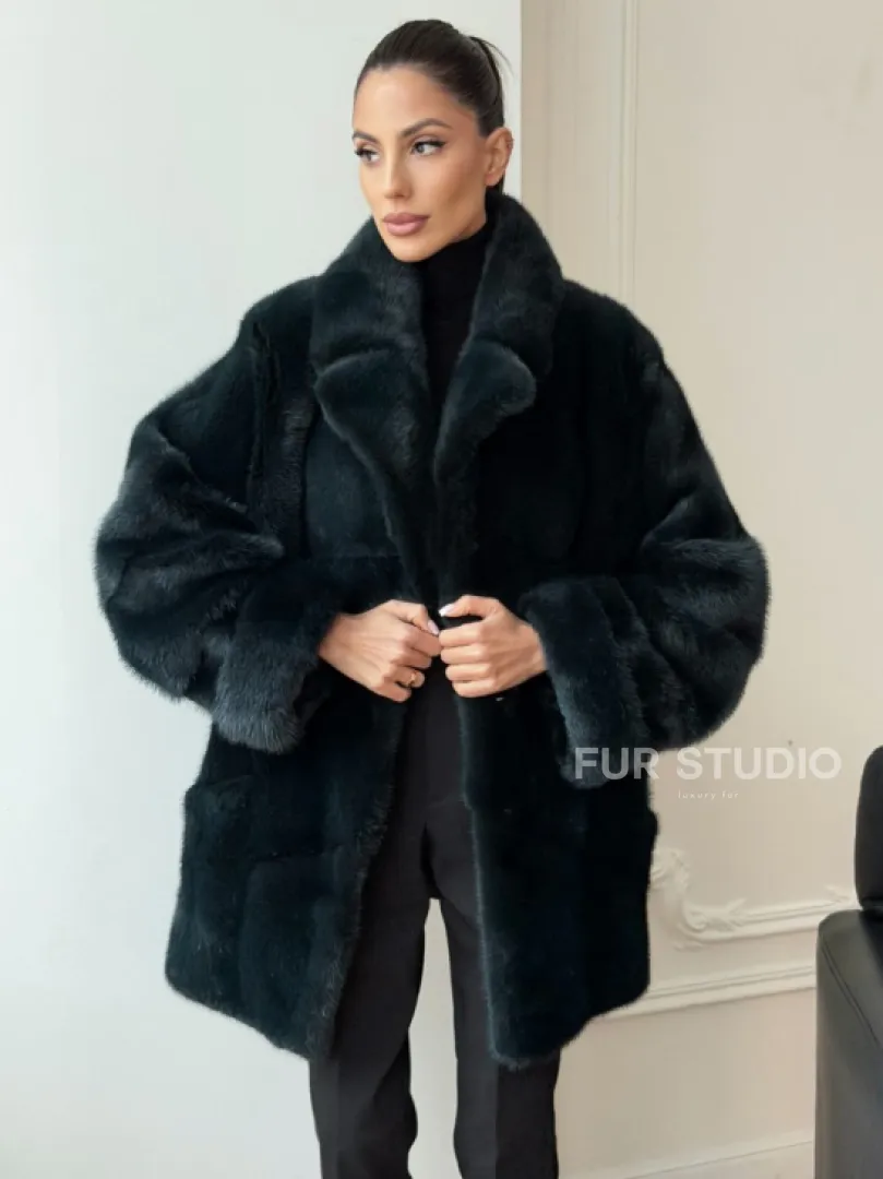 Зеленая норковая шуба - жакет