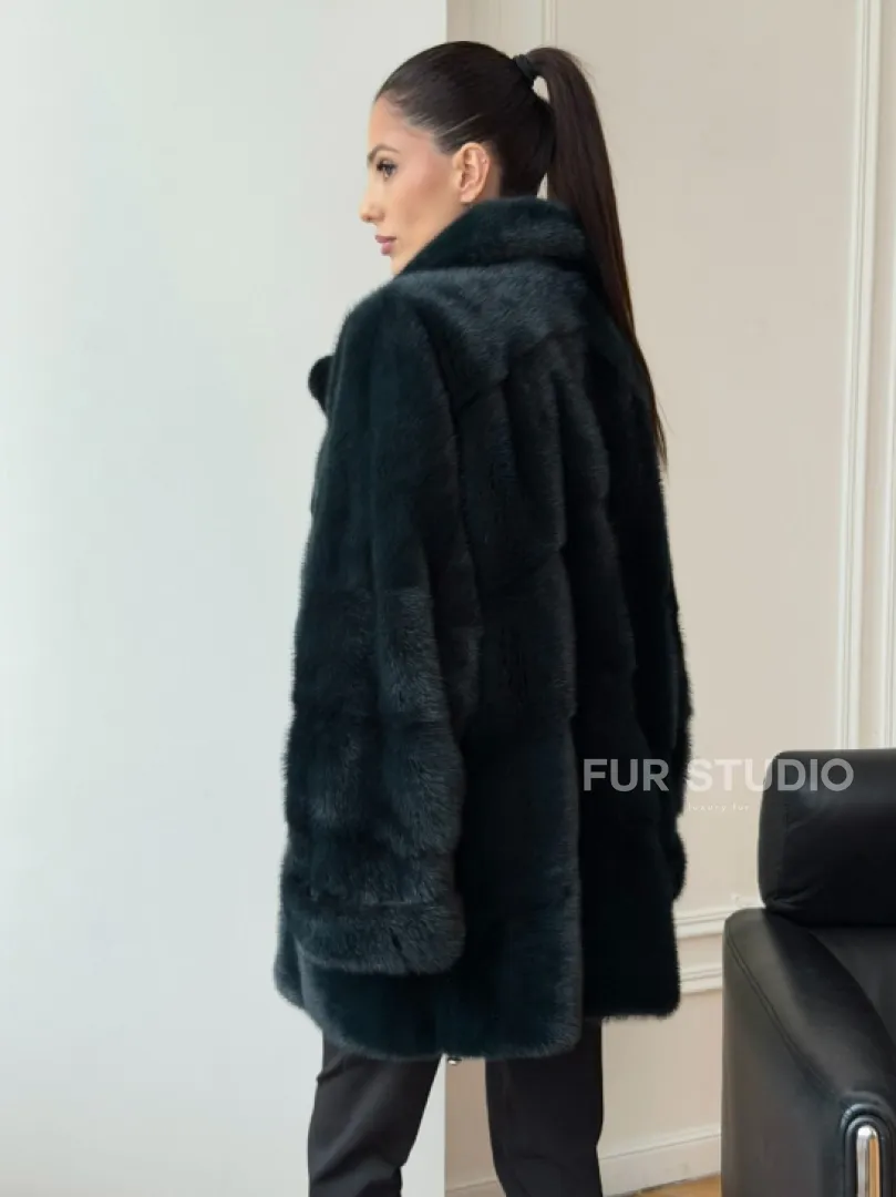 Зеленая норковая шуба - жакет