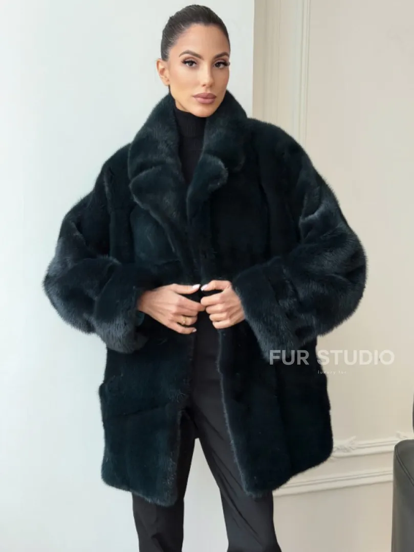 Зеленая норковая шуба - жакет