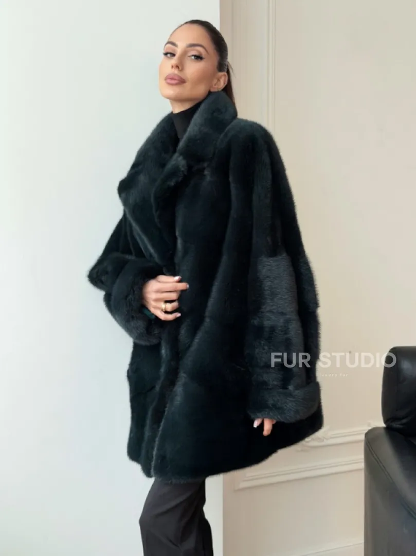 Зеленая норковая шуба - жакет