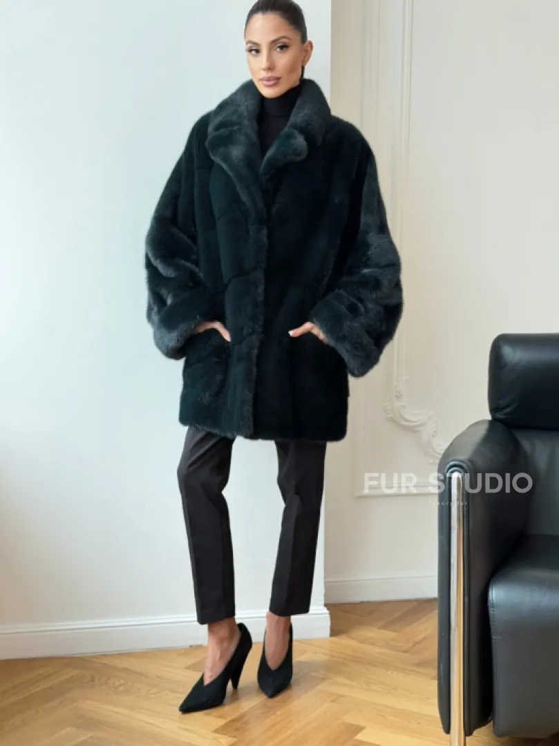 Зеленая норковая шуба - жакет