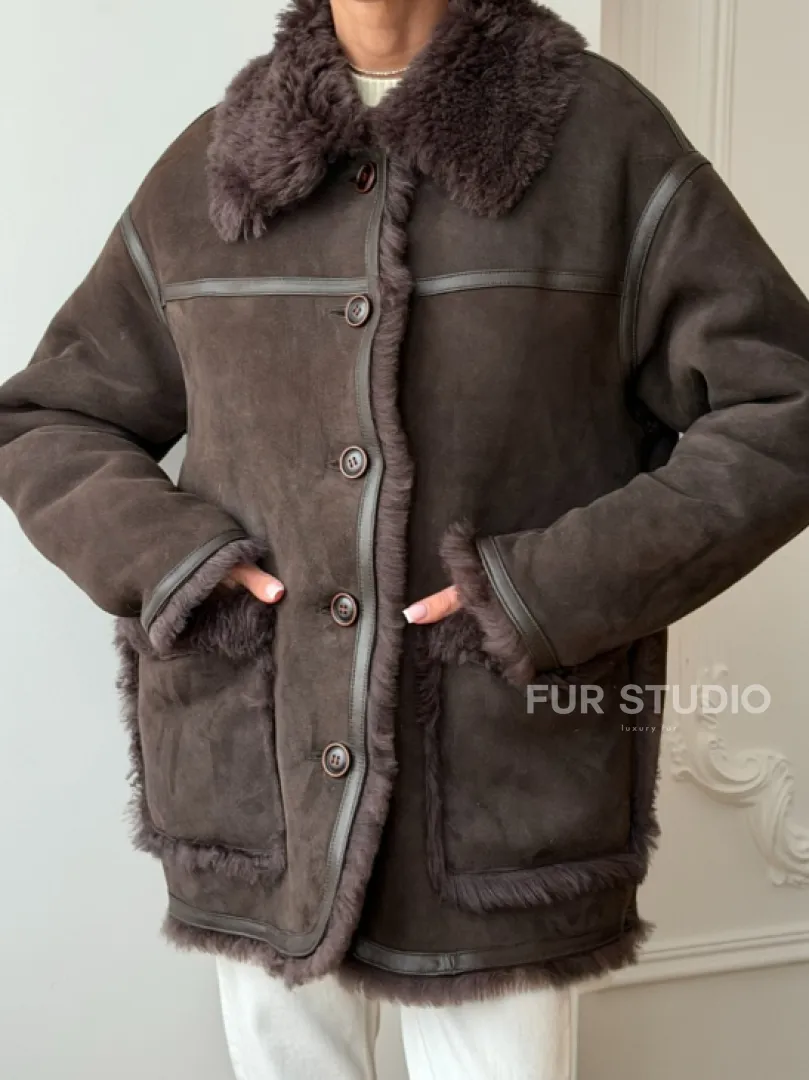 Двухсторонняя дубленка - мех тиградо