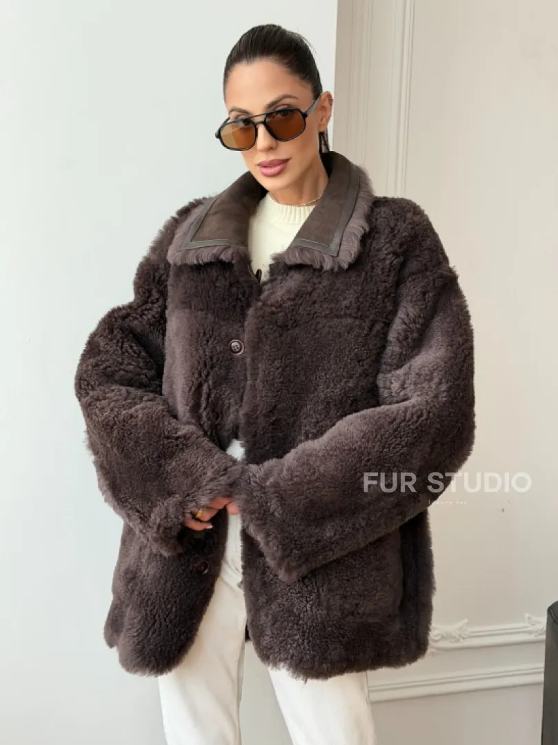 Двухсторонняя дубленка - мех тиградо