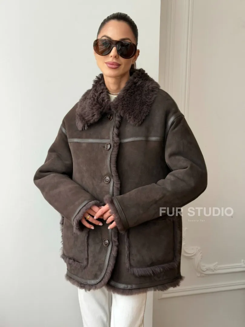 Двухсторонняя дубленка - мех тиградо