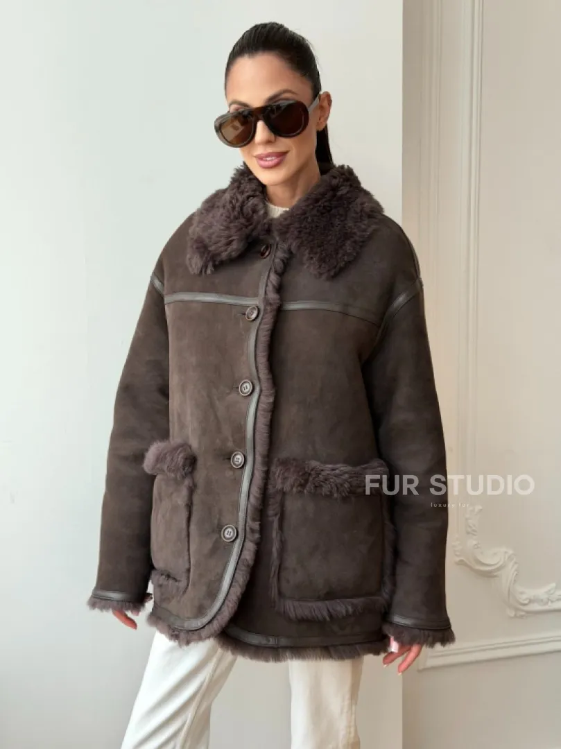 Двухсторонняя дубленка - мех тиградо