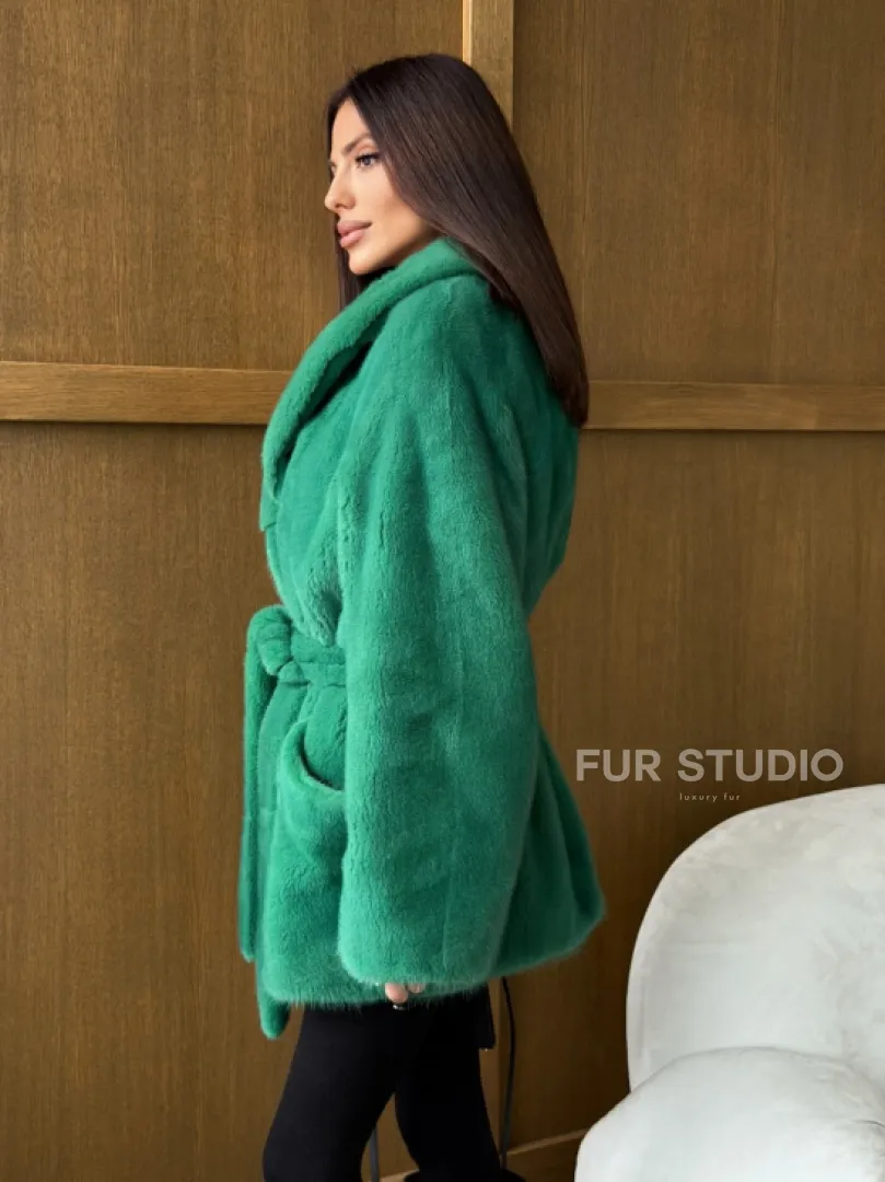 Шуба из плюшевой норки VELVEТ - изумруд