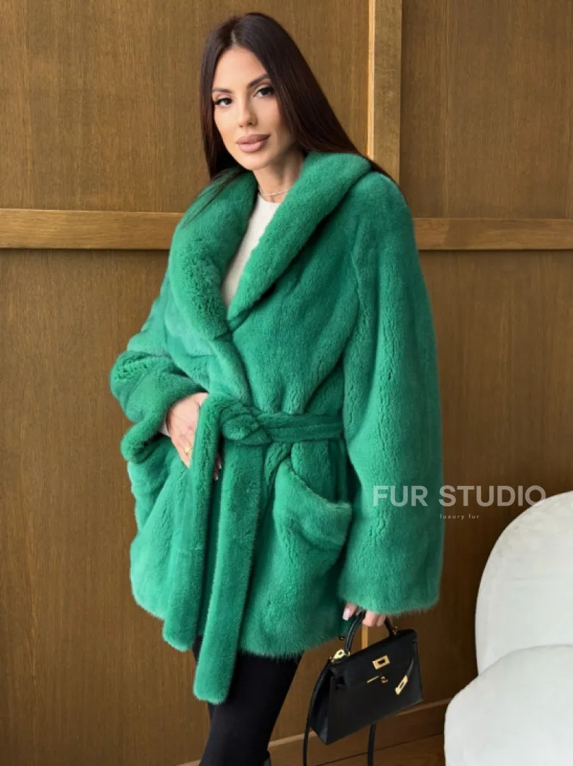 Шуба из плюшевой норки VELVEТ - изумруд
