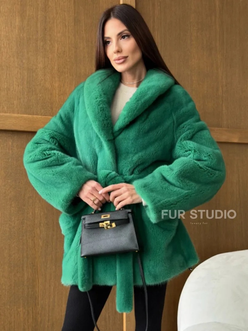 Шуба из плюшевой норки VELVEТ - изумруд