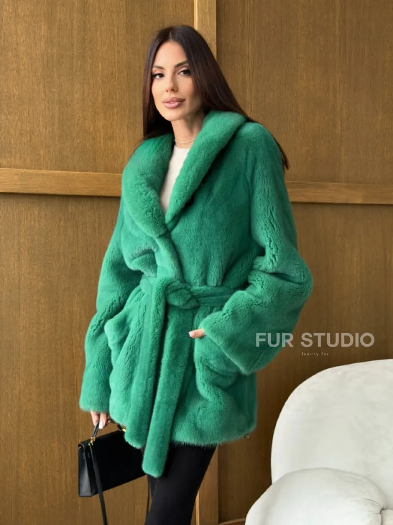 Шуба из плюшевой норки VELVEТ - изумруд