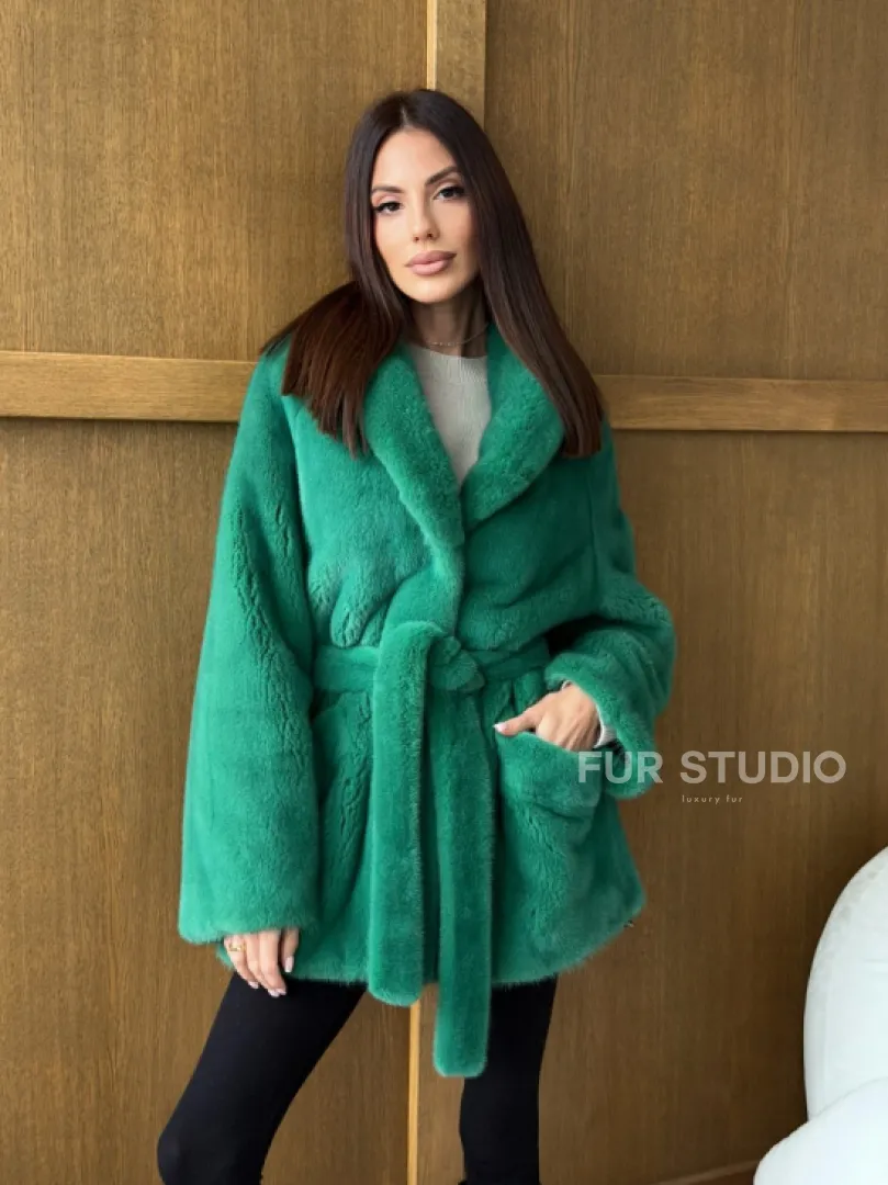 Шуба из плюшевой норки VELVEТ - изумруд