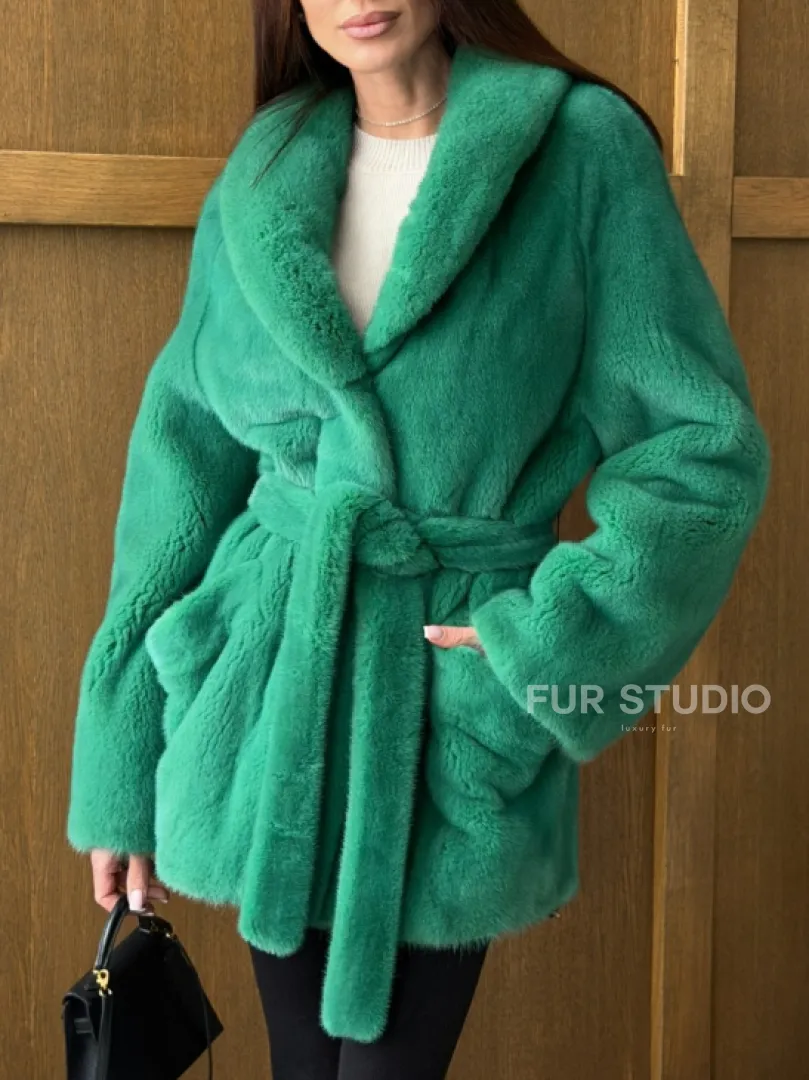 Шуба из плюшевой норки VELVEТ - изумруд