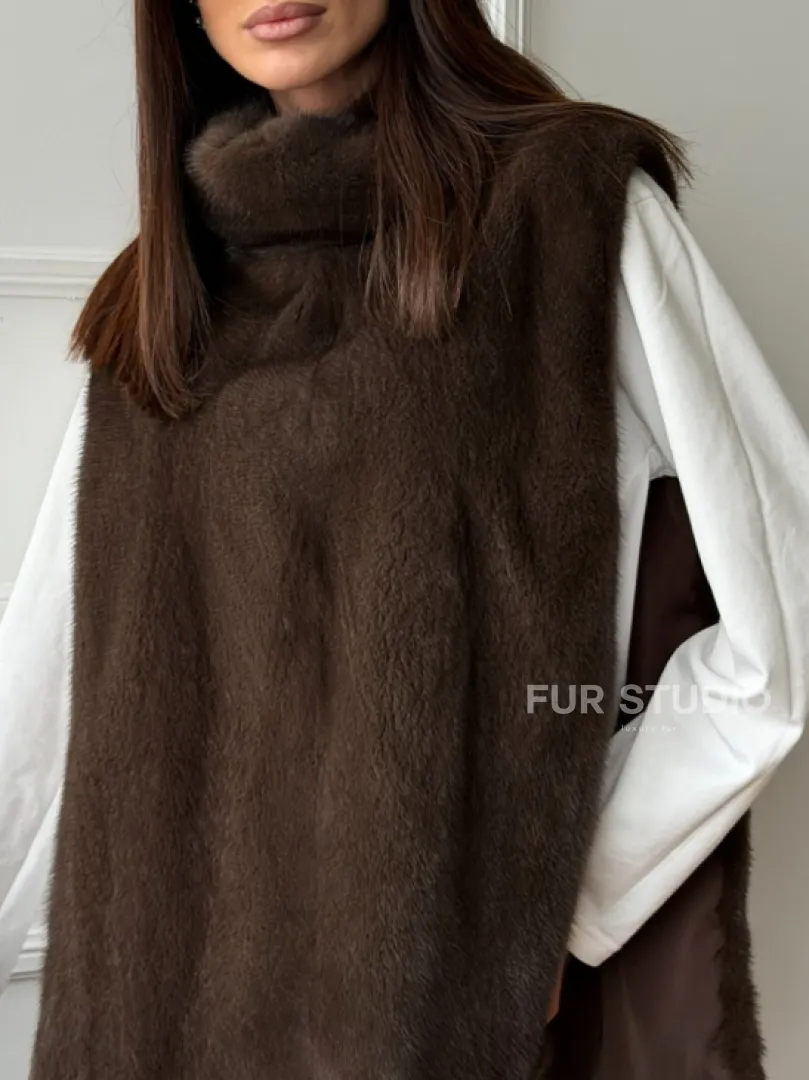 Норковая манишка коричневого цвета