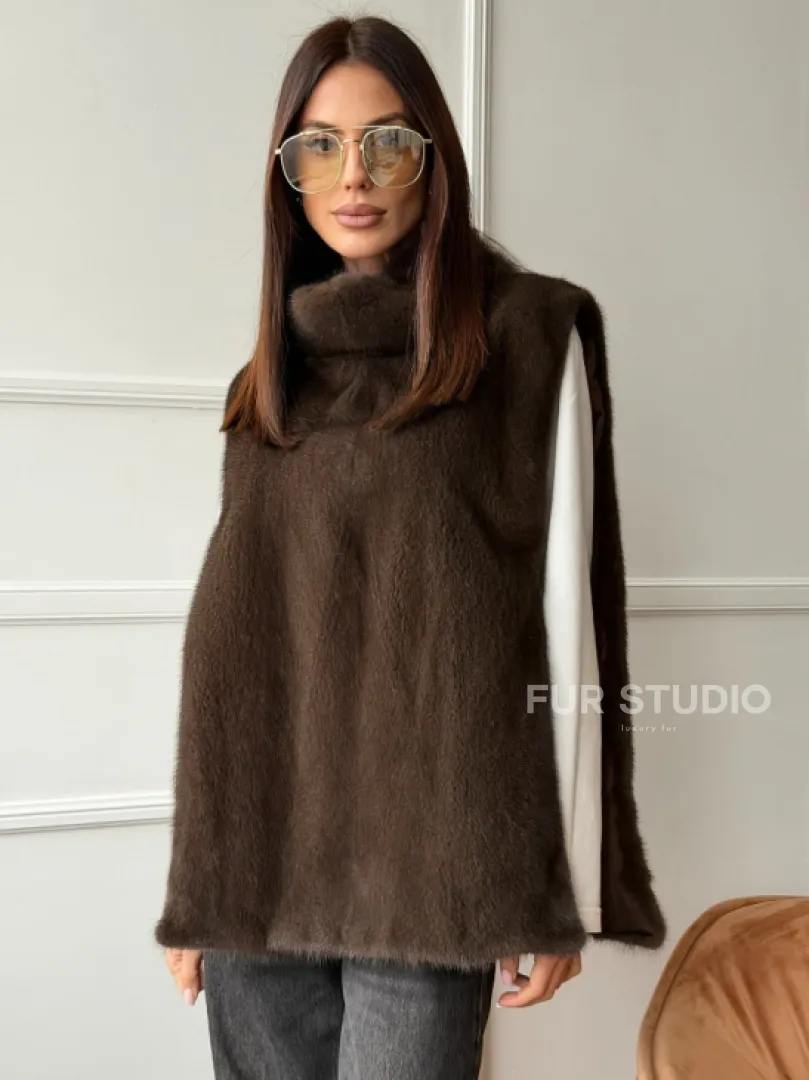 Норковая манишка коричневого цвета