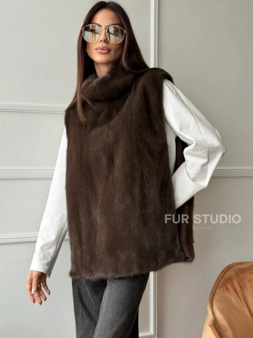 Норковая манишка коричневого цвета