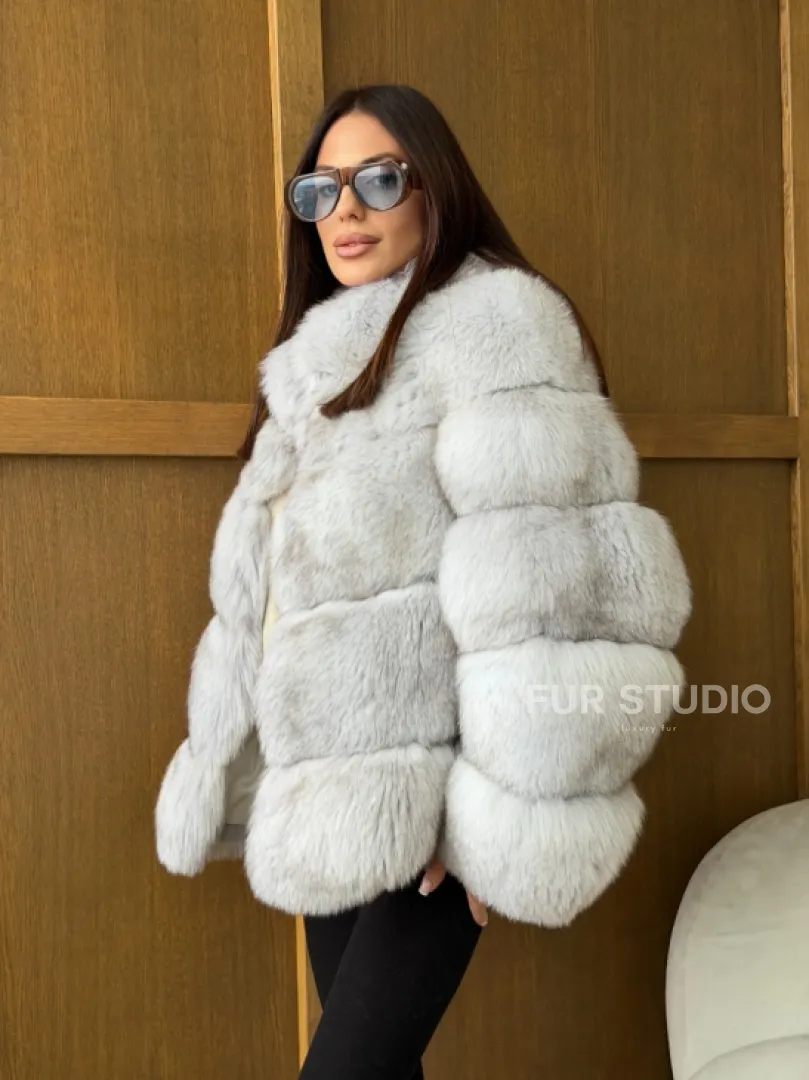 Шуба из натурального песца - стойка воротник