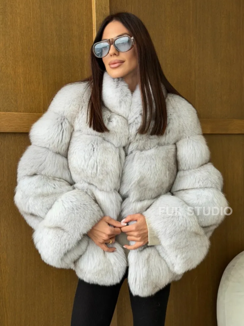 Шуба из натурального песца - стойка воротник