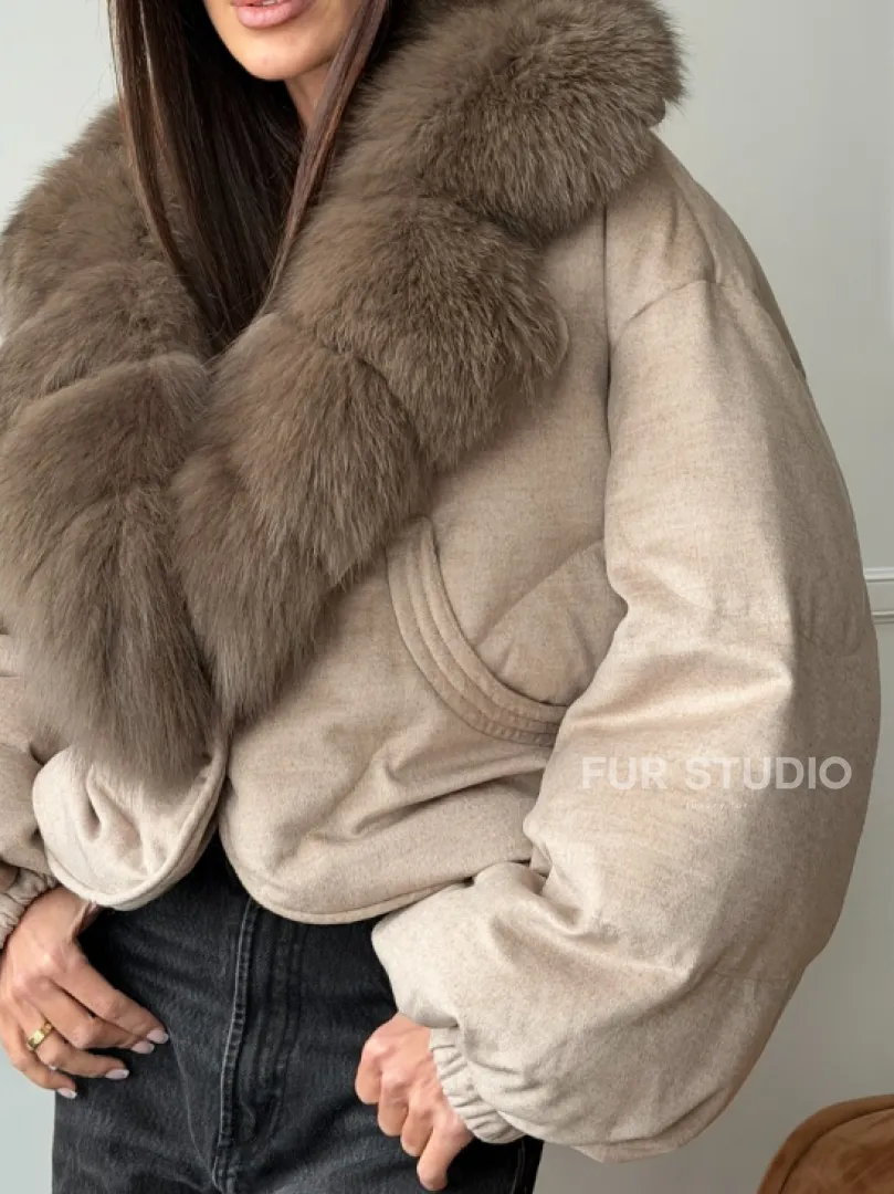 Зимний короткий пуховик с мехом - оверсайз