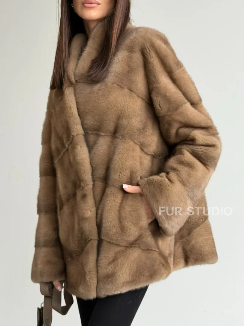 Полушубок пастель мех норка